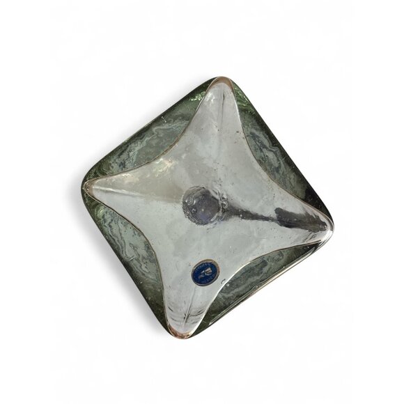 Vintage Glass Oil Vinegar Cruet Set Hand Blown Blue Rim Triangular Pitchers 2 Pc - Picture 5 of 6